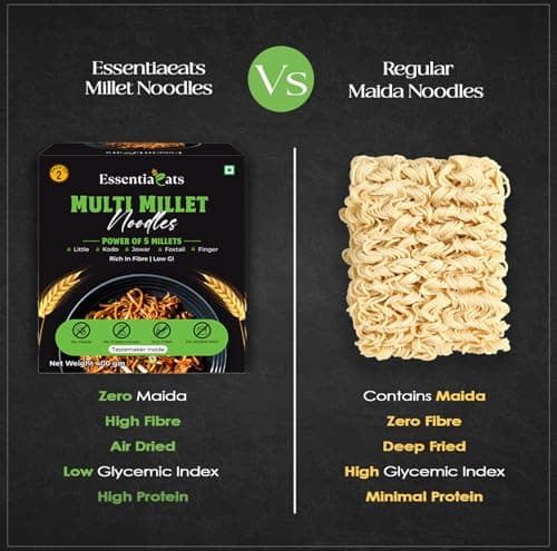 Essentiaeats Multi Millet Hakka Noodles Includes Tastemaker 400g Pack of 2, No Maida Not Fried No Preservatives No MSG Healthy Noodles Ready to Cook — image 4