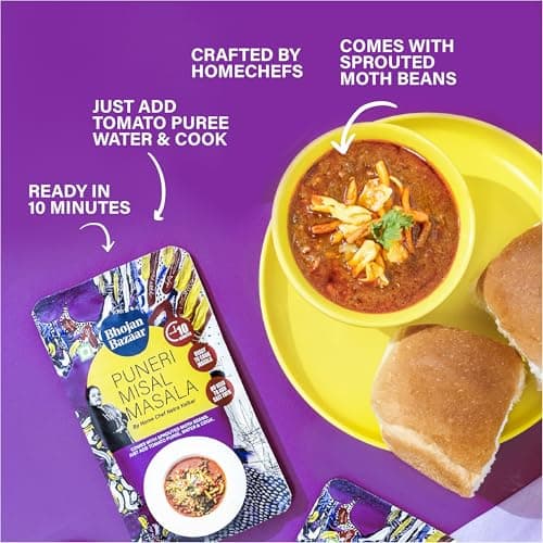 Bhojan Bazaar Instant Puneri Misal Masala Powder, Instant Recipe Mix, No Preservatives, No Added Colours & Flavors, High Protein & Fiber-Rich Food, Authentic Misal Pav Masala Taste, 70 gms, Pack of 2 — image 5