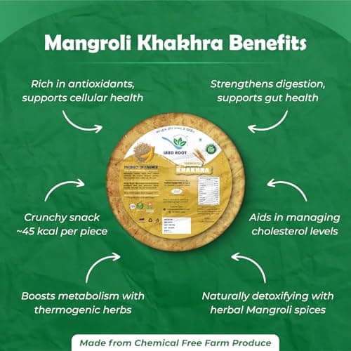 Landroot Organic Assorted Khakhra Pack | 3 Varieties (Jeera, Ginger Chilli, Mangroli) | Zero Maida | Vegan & Jain Friendly | High Fiber Healthy Snack | 180g x 3 Packs — image 5