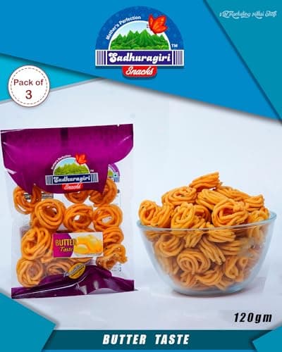 Sadhuragiri Butter Flavored Muruku from Theni (Pack of 3 x 120g)