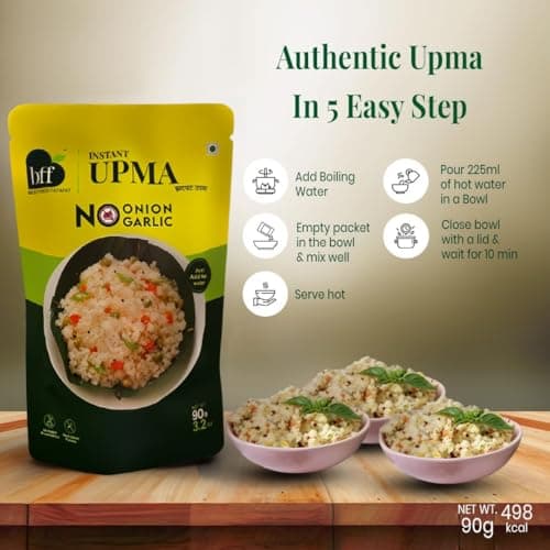 BFF Instant Upma - Pack of 6 (90g Each) | Indian Breakfast Mix | Just Add Water | Made with Semolina & Spices | No Added Preservatives | No Onion, No Garlic — image 5