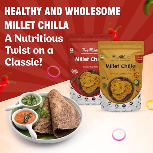 ME & MILLETS Sprouted Ragi Chilla & Foxtail Millet Chilla Mix Combo (150gX2) - Chatpata & Indian Masala, No Preservatives, Natural Healthy Protein & Fiber-Rich Breakfast For Family (Jain Friendly) — image 3