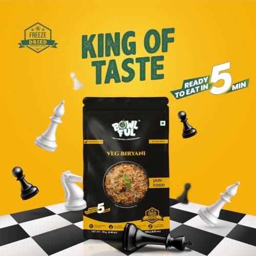 Bowlful Jain Veg Biryani, 70 GMS,Pack of 3, Rice with Rich Raw Spices. 100% Natural, Freeze Dried Food — image 8