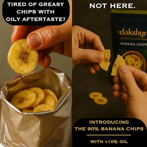 Dakshyn Nendran Yellow Banana Classic Satled Wafer Chips (200g x Pack of 4) | Jain Snacks No Onion No Garlic | Oil Free Snacks | Healthy, Gluten Free, Vegan, Plant Based | Kerela Banana Salted Chips — image 8