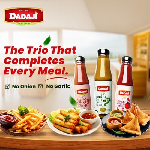Dadaji Trio JAIN Sauce Combo | Jain Green Chilli, Jain Tomato Ketchup, Jain Red Chilli Sauce | No Onion & Garlic | Bold Asian Flavours | Spicy, Tangy & Tasty | Clear Ingredients | No MSG or Trans Fats | 200gm each — image 5