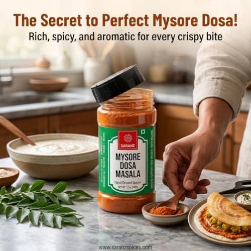 SARANZ Mysore Dosa Masala Indian Spice Instant Dosa Masala Perfect for Cooking, Ready to Use, No Added Colours, Spice Powders and Masalas, Premium Artisanal Spices with Rich & Strong Flavour-100 Grams Bottle — image 5