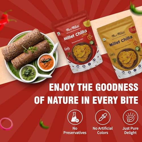 ME & MILLETS Sprouted Ragi Chilla & Foxtail Millet Chilla Mix Combo (150gX2) - Chatpata & Indian Masala, No Preservatives, Natural Healthy Protein & Fiber-Rich Breakfast For Family (Jain Friendly) — image 5