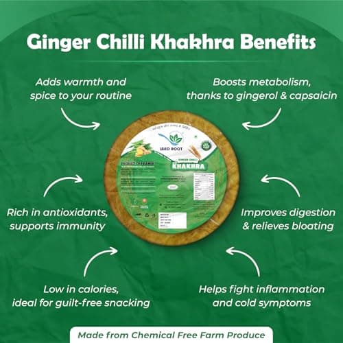 Landroot Organic Assorted Khakhra Pack | 3 Varieties (Jeera, Ginger Chilli, Mangroli) | Zero Maida | Vegan & Jain Friendly | High Fiber Healthy Snack | 180g x 3 Packs — image 3