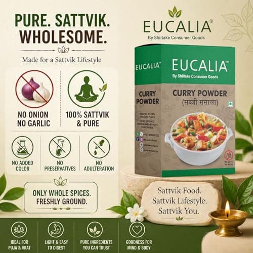 EUCALIA Sattvik (No Onion - No Garlic) Curry Powder (Sabji Masala) Pack of 3 (100g) | Bold & Aromatic Spice Blend | Vibrant Colour | No Added Colours or Preservatives | Perfect for Vegetarian Dishes & Everyday Cooking | Sattvik No Onion No Garlic (NONG) | Total 300g — image 5