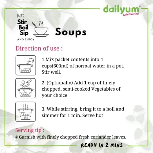 Dailyum Premium Instant Cheese Jalepeno Soup | No Onion No Garlic | Pack of 5 | Ready To Eat Instant Soup |100% Natural | No MSG | Gluten-free | Serves 4 * 5 | 50g Each | Jain — image 5