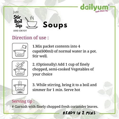 Dailyum Instant Soup Combo of 5 | No Onion No Garlic| 2 Manchow, 2 Hot N Sour-soup 50g each |Crispy Fried Noodles 200g | Natural | No MSG | Jain (Combo B) — image 6