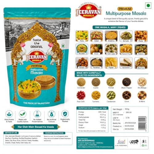 Premium JEERAVAN Masala | जीरावन मसाला | Poha Masala Powder Raita, Fruit Chaat Masala | No Artificial Preservatives, Colors and Flavours | Taste Maker | Mix of 32 Blended Healthy Spices | Natural Hing Jeeravan Mix Masala Powder 1 Kg — image 4