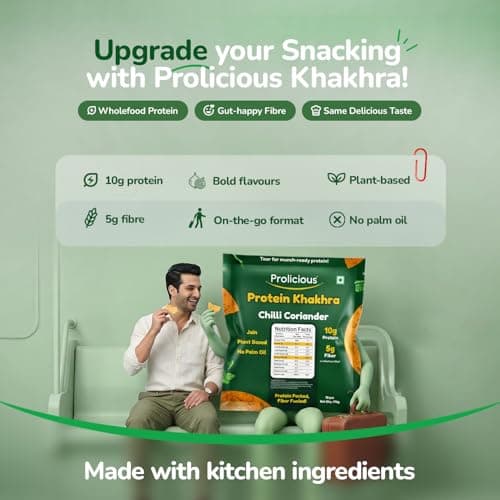 Prolicious Khakhra Chilli Coriander High Protein Khakhra | Upgrade Your Snacking | 10g Protein + 5g Fibre | Same Crunch, Snack Smarter | Plant Based, Jain | No Palm Oil | 170g (Pack of 3) — image 6