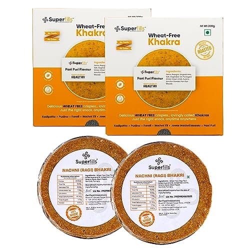 Superfills Combo Wheat-Free (Gluten Free) Pudina Khakhra | Chili Garlic Bhakhri Diet, Weight Loss, High Protein & Fiber - | Roasted Gujarati Snacks No Garlic & No Onion Chai Time (Pack of 2, 400g) — image 5