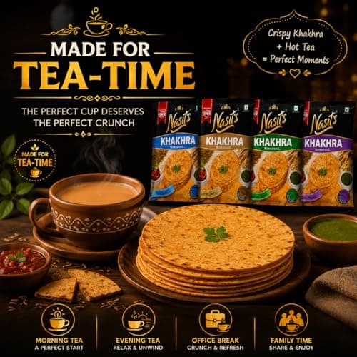 Nasit's Tea-Time Khakhra Combo Pack | Plain, Jeera, Methi & Chat Masala Flavors | Roasted Whole Wheat Gujarati Snack Assortment | 4 x 200g (800g) — image 6