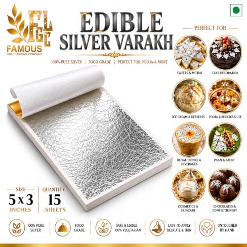 Edible Silver Leaves, 15 Sheets Size 5x3 Inchee , Chandi ka Vark for Sweets — image 2