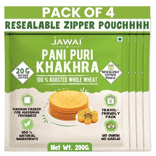 JAWAI ROASTED WHOLE WHEAT KHAKRA COMBO- Plain Diet Khakhra, No Onion - No garlic, Plant Based Roasted Snacks, Healthy Snacks, Vaccum Packed Indian Snack (Plain Diet Flavour),200 G — image 8