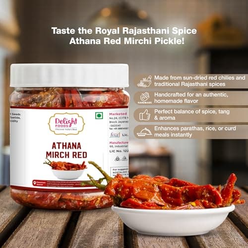 Delight Foods Athana Red & Green Mirch Pickles Achar 500g (250g X 2) | Masala Pickle | Chilli Pickle | Mustard Oil Pickle Achar | Sarso Tel | No Garlic — image 7