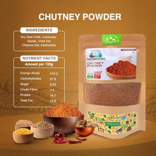 Panchabhootani Chutney Powder 100g | Savour As Dip Or Chutney, Sprinkle Over Dosa & Idly, Long-Shelf Life, No Garlic & Onion, No Added Preservatives & Colour, Purely Hand Picked lentil & Red Chilies — image 3