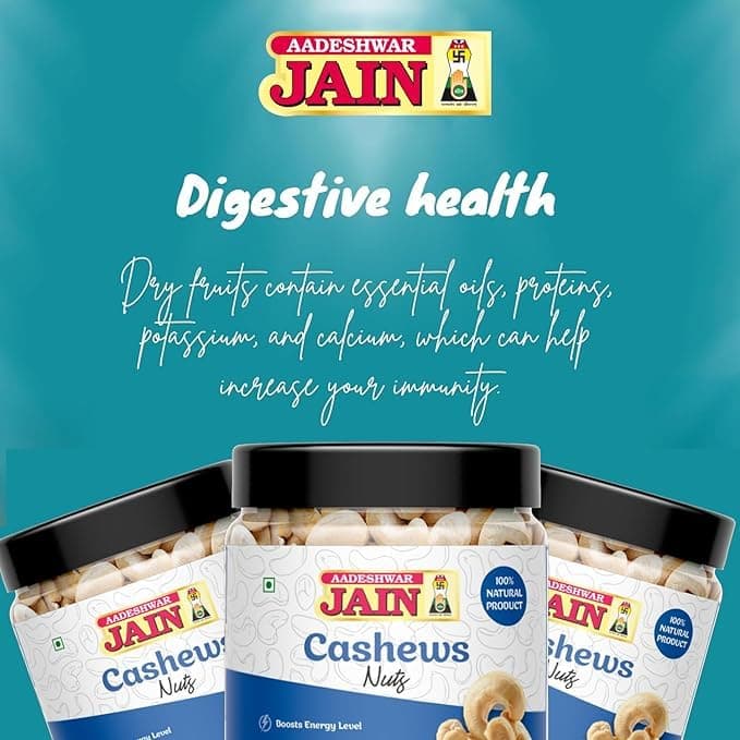 Aadeshwar Jain Cashews (600gram) | Whole Cashew Nuts | Premium Kaju | Dry Fruits rich in Protein | Rich in Fibre | Healthy Snacks ([ 200gm X 3 ] pack of 3) — image 4