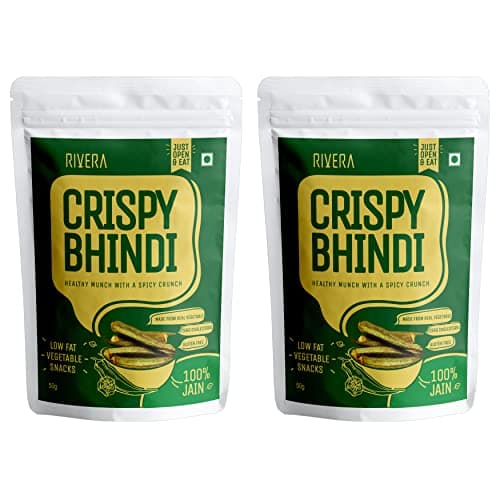 Rivera Crispy Bhindi (Jain),Okra Chips, Vegetable Snacks, Vacuum Cooked So No Need To Cook, Ready To Eat, 50G Each (Pack of 2)