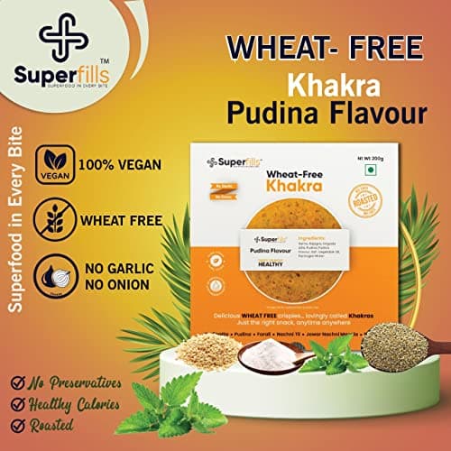 Superfills Wheat-Free (Gluten Free) Pudina Khakra - 200gm | Diet Snack for Weight Loss | High in Protein & Fiber | | Roasted | Gujarati Handmade | No Garlic & No Onion | (Pack of 1) — image 3
