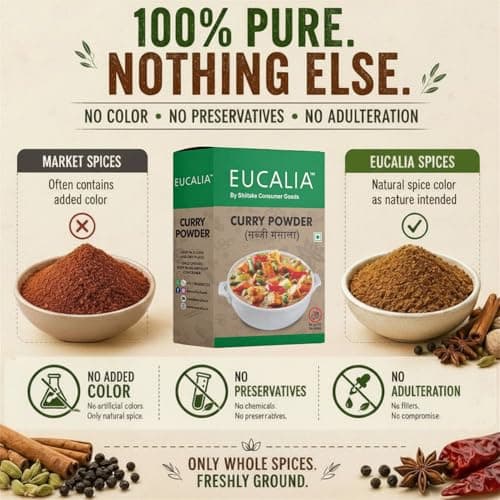 EUCALIA Sattvik (No Onion - No Garlic) Curry Powder (Sabji Masala) Pack of 3 (100g) | Bold & Aromatic Spice Blend | Vibrant Colour | No Added Colours or Preservatives | Perfect for Vegetarian Dishes & Everyday Cooking | Sattvik No Onion No Garlic (NONG) | Total 300g — image 4