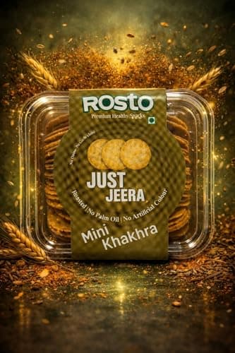 Rosto Just Jeera Mini Coin Khakhra, Roasted, No Palm Oil, No Artificial Colour, Premium Healthy Snack, Tea time snack 200 g (Pack of 2) total 400g