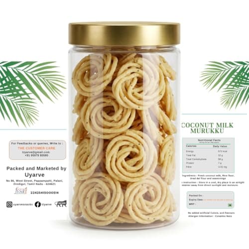 Uyarve Authentic Coconut Milk Murukku (200g) | Premium Thengai Paal Murukku | Crispy Traditional South Indian Snack | Gluten Free Rice Savoury | No Artificial Preservatives — image 2