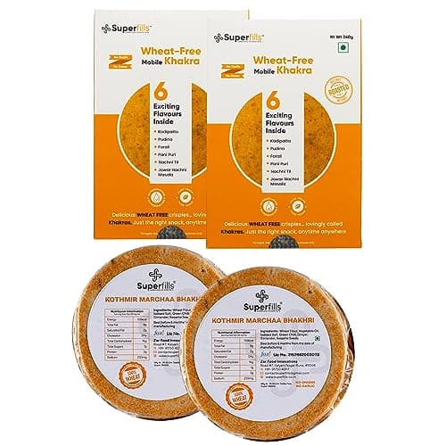 Superfills Combo Wheat-Free (Gluten Free) Pudina Khakhra | Chili Garlic Bhakhri Diet, Weight Loss, High Protein & Fiber - | Roasted Gujarati Snacks No Garlic & No Onion Chai Time (Pack of 2, 400g) — image 6