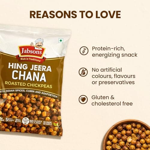 Jabsons Roasted Chana Hing Jeera Flavour - 150gm With No Onion & Garlic | Desi Roasted Namkeen Snacks| Gluten-Free Crunchy Protein Snack | Heeng Jeera Bhuna Chana - Ready to Eat — image 5