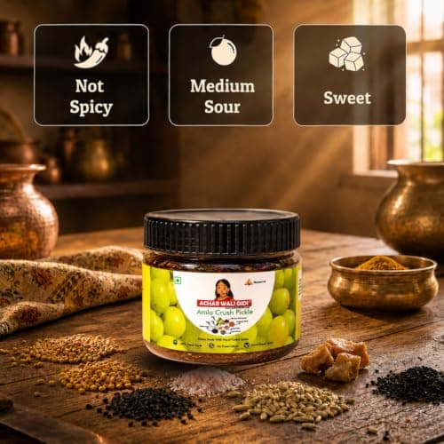 Achar Wali Didi | Amla Crush Pickle in Fresh | Homemade Awle ka Achaar without Onion & Garlic | Traditional Lemon Chunda Style Sweet & Sour | Seedless Indian Gooseberry | Less Oil, Preservative-Free | Tangy Amle ka Achar | Traditionaly made (500g) — image 4