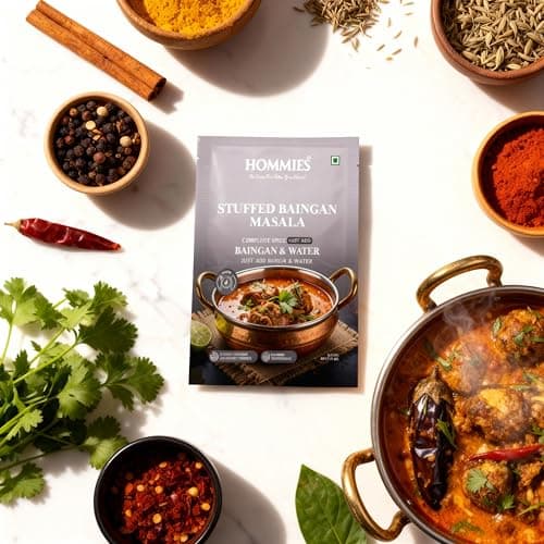 Hommies Stuffed Baingan Bharta Masala Spice Mix | Ready to Cook in 15 Mins | Just Add Eggplant & Water | Serves 4 | Authentic Curry Masala with Groundnut | No Preservatives | Pack of 4 (200g, 50g Each) — image 3