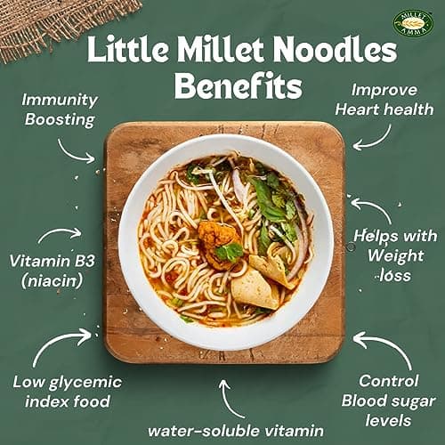 Millet Amma Little Millet Hakka Noodles | 180 Gms Pack | Easy & Ready To Cook | Zero Maida & 100% Vegan | Best Choice For Instant Breakfast & Dinner | Healthy Foods | Gluten Free — image 7