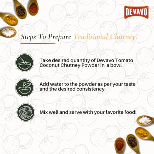 Devavo Tomato Coconut Chutney Powder | Just Add Water to Prepare | Authentic South Indian Recipe | No Onion & Garlic | No Artificial Colour & Flavour | No Preservatives (200 g) — image 6