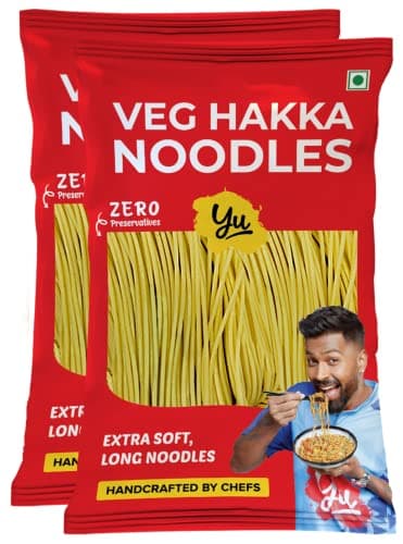 Yu Foodlabs - Veg Hakka Preservative Free Noodles - Extra Long & Extra Soft - Not Fried & No Palm Oil - Zero Preservatives & 100% Natural - Just Boil - Ready In 5 Mins - Serves 6-300gram - (Pack Of 2)