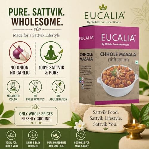 EUCALIA Chhole Masala Pack of 3 (100g) | Perfect for Chickpea Dishes | Tangy, Spicy & Aromatic Authentic Spice Blend for Chole, Chana Masala & Curries | No Preservatives | Sattvik No Onion No Garlic (NONG) — image 5