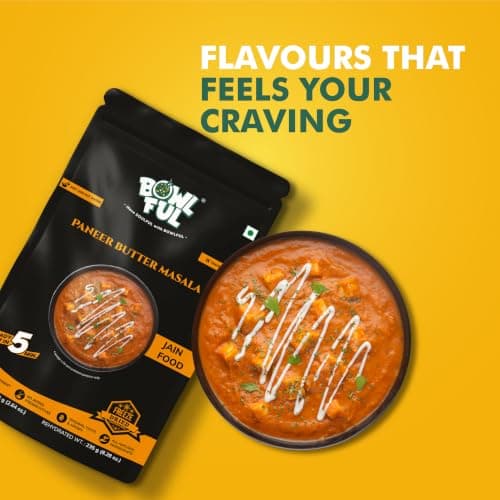 BowlFul Pack of 3 Jain Paneer Butter Masala, 75 gms, Creamy Red Gravy With Cottage Cheese and No Onion or Garlic. 100% Natural, Freeze Dried Food — image 6