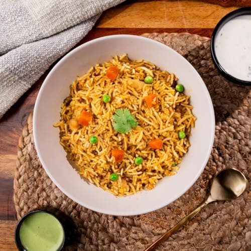 Instantly Yours Ready to Eat Shahi Biryani Veg 500 gm (pack of 2), Ready to Eat Indian Rice with Vegetables and Spices (No Onion No Garlic)(Jain) — image 4