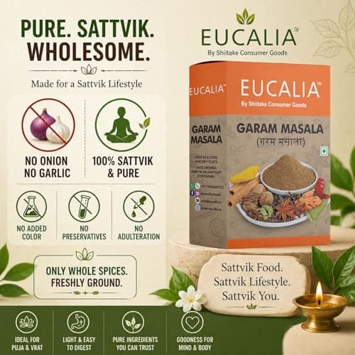 EUCALIA Garam Masala Pack of 3 (100g) | Aromatic Spice Blend for Curries, Rice & Gravies | Authentic Indian Taste | No Preservatives | Rich, Warm & Aromatic Flavour for Everyday Cooking | Sattvik No Onion No Garlic (NONG) | Total 300g — image 5