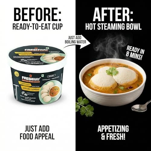 Freshway Ready-to-Eat Jain Idli Sambar Pack of 6 | Nutritious & Convenient Power Snack | 100% Jain Recipe | No Preservatives | Healthy Instant South Indian Meal — image 3