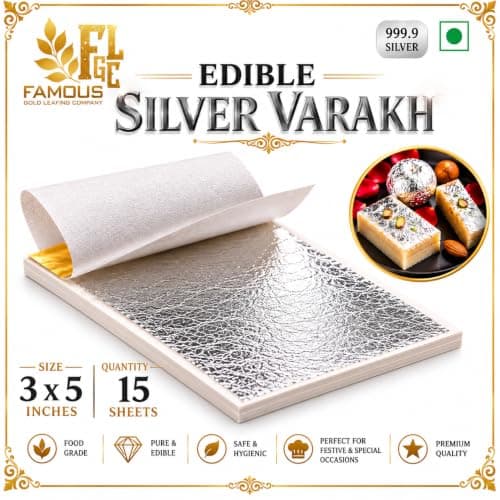 Edible Silver Leaves, 15 Sheets Size 5x3 Inchee , Chandi ka Vark for Sweets — image 5