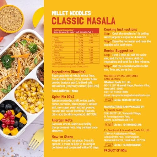 Slurrp Farm No Maida Hakka Noodles Combo, Not Fried, No MSG, Classic, Mild and Curry Masala Millet Noodles, Pack of 3 X 192 g — image 2