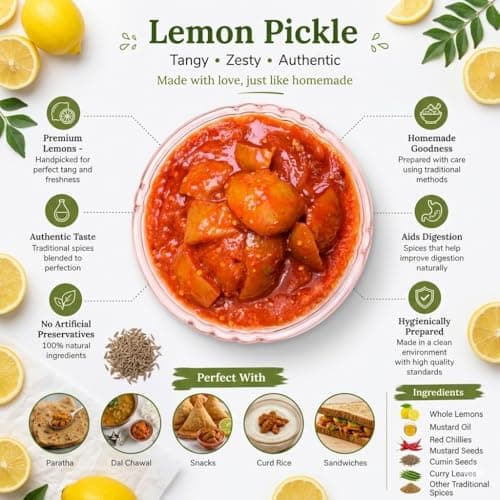 ATULUX Lime Pickle, 500 Grams, Traditional Nimbu Achar, Spicy Tangy Homemade Style, Oil Free, No Onion No Garlic — image 5