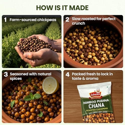 Jabsons Roasted Chana Nimboo Pudina, 150gm | 100% roasted No Onion No Garlic | Roasted Chana Namkeen Snacks Gluten-Free | Crunchy Protein Snacks | Pudina Lemon Flavour chana Ready to eat — image 7