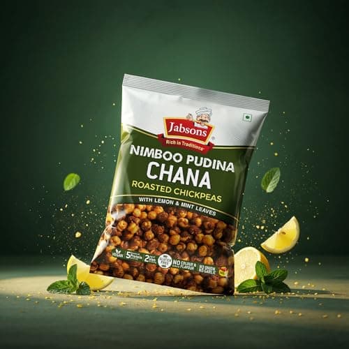 Jabsons Roasted Chana Nimboo Pudina, 150gm | 100% roasted No Onion No Garlic | Roasted Chana Namkeen Snacks Gluten-Free | Crunchy Protein Snacks | Pudina Lemon Flavour chana Ready to eat — image 8
