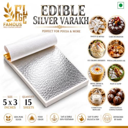 Edible Silver Leaves, 15 Sheets Size 5x3 Inchee , Chandi ka Vark for Sweets — image 3