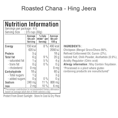 Jabsons Roasted Chana Hing Jeera Flavour - 150gm With No Onion & Garlic | Desi Roasted Namkeen Snacks| Gluten-Free Crunchy Protein Snack | Heeng Jeera Bhuna Chana - Ready to Eat — image 3