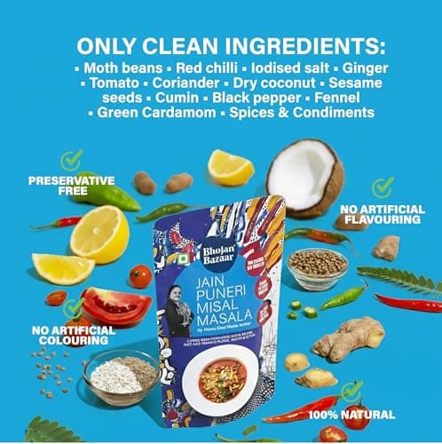 Bhojan Bazaar Jain Puneri Misal Masala - Pack of 2, 70 g Each | No Onion No Garlic Ready To Cook in 10 min | Serves 4 | Authentic Puneri Taste Jain Masala with Sprouted Moth Beans | No Added Preservatives — image 3