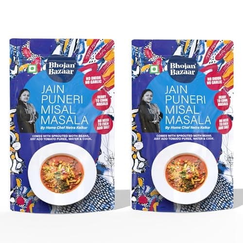 Bhojan Bazaar Jain Puneri Misal Masala - Pack of 2, 70 g Each | No Onion No Garlic Ready To Cook in 10 min | Serves 4 | Authentic Puneri Taste Jain Masala with Sprouted Moth Beans | No Added Preservatives